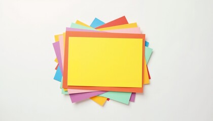 Colorful index cards stacked, vibrant atmosphere, blank sheets for creativity and organization