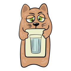 Funny cat with a poster with milk. Cute fluffy animal holding a poster. Vector illustration on white background for lettering, t-shirt, sticker, label. Animal rights protection