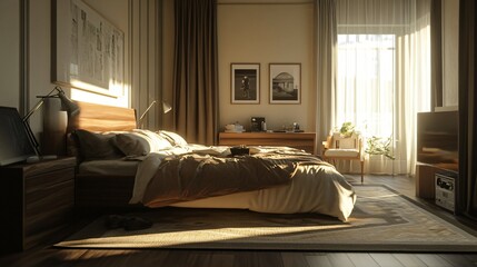 Fototapeta premium Photo Of Beautiful Bed In The Middle Of The Bedroom