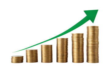 Declining Stack of Gold Coins with Red Downward Arrow Transparent Background