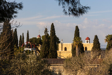 Mount Tabor, Israel, February 3, 2025: View of the road leading to the Greek Orthodox Women's...