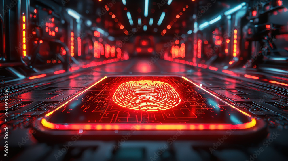 Aufkleber futuristic medical id card features blockchain security and biometric fingerprint scan in advanced h