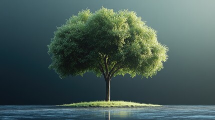 A solitary tree stands on a small island, reflecting serenity and nature's beauty.