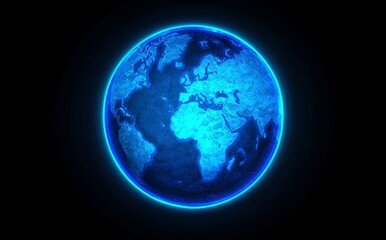 abstract world map with digital texture and pattern, showcasing technology innovation