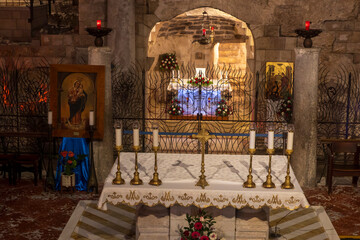 Nazareth, Israel, January 23, 2025: Inside the Catholic Basilica of the Annunciation, offering a...