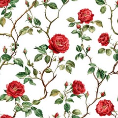 Red rose floral seamless pattern textile design