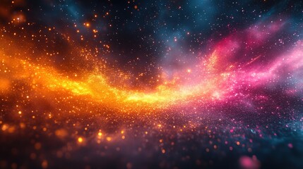 Naklejka premium A vibrant cosmic scene showcasing swirling colors and sparkling particles in space.