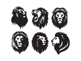 Obraz premium Lion face and head bundle silhouette vector on with white background