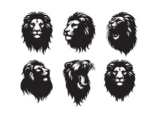 Fototapeta premium Lion face and head bundle silhouette vector isolated on white background