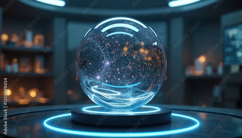 Leinwandbilder illustration of futuristic physics lab with interactive digital models of quantum entanglement and p