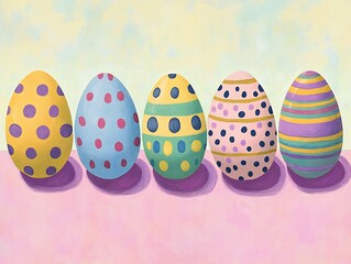 Brightly colored Easter eggs with polka dots and stripes