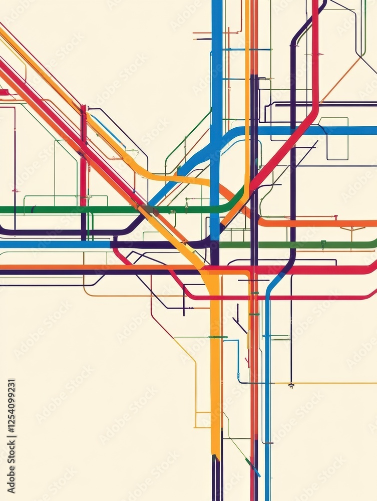 Fototapete metro station map layout showing subway connections and routes in a vibrant and intricate design. ge