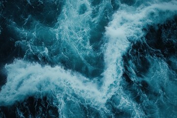 Turbulent Ocean Water Aerial View Showing Waves