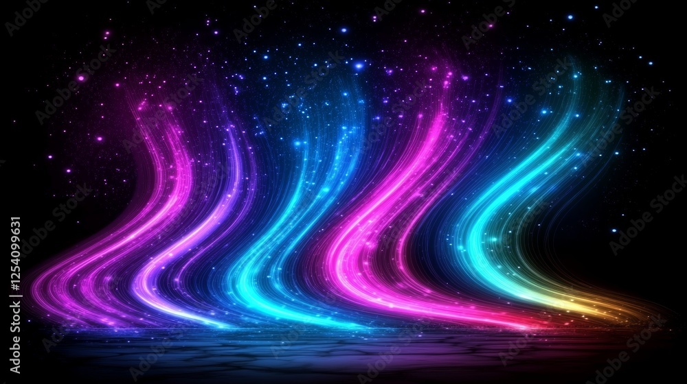 Poster ultra violet rays and 3d render combining an abstract simple neon background, blue and pink glowing 