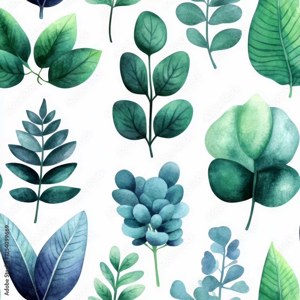 Poster digital paper adorned with a seamless greenery pattern and hand-painted branches and leaves