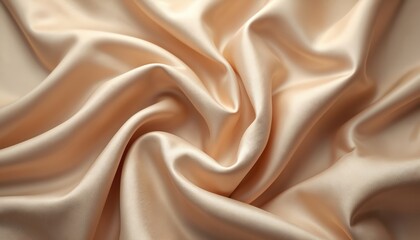 Obraz premium Beige satin fabric with smooth, soft, elegant folds. Luxurious silk material. Background for fashion, style and design projects. Use it for backgrounds, banners or clothing mockups.