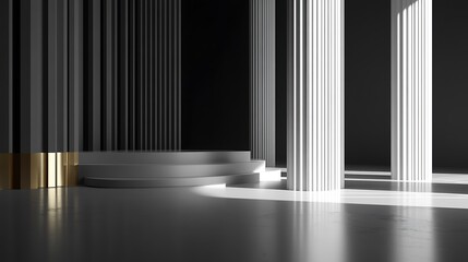 White pillars, podium, sunlight