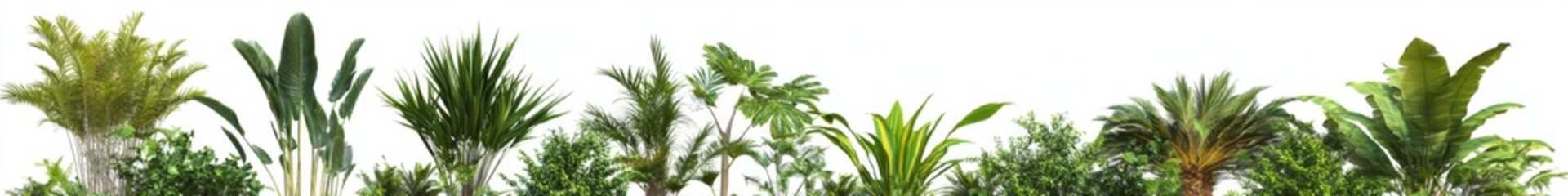 Obraz premium Lush tropical foliage row, white backdrop, website design