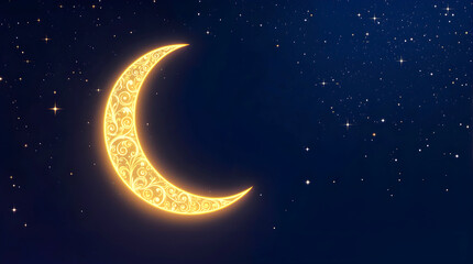 Fototapeta premium Golden Crescent moon for Ramadan or Eid celebrations.