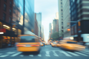 Urban Motion Blur: A captivating motion blur image captures the dynamism of city life, with yellow...