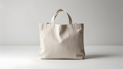 Eco Friendly Beige Colour Fashion Canvas Tote Bag Isolated on White Background. Reusable Bag for Groceries and Shopping. Design Template for Mock-up