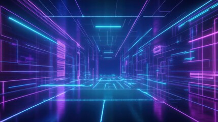 Naklejka premium Abstract Neon Corridor Digital Art Design