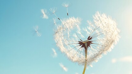 Obraz premium Serene Dandelion Seeds Floating in Gentle Breeze Against a Bright Blue Sky A Breathtaking Image of Nature's Ephemeral Beauty