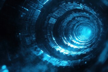 Obraz premium Abstract Blue Futuristic Tunnel Digital Artwork
