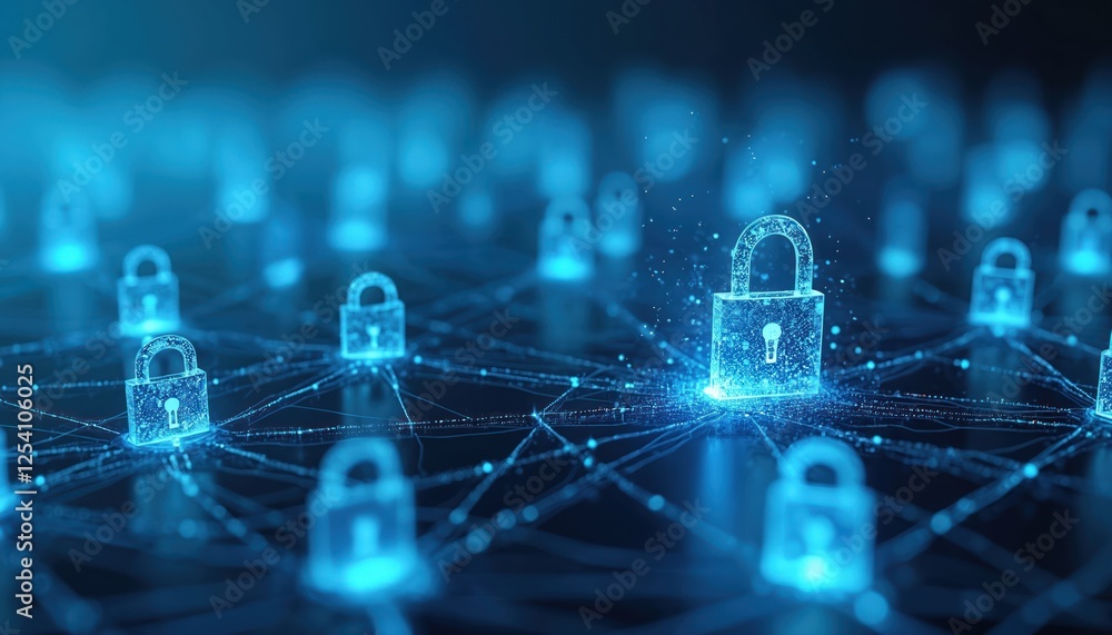Aufkleber illustration of network security measures protecting data, systems from unauthorized access. padlock