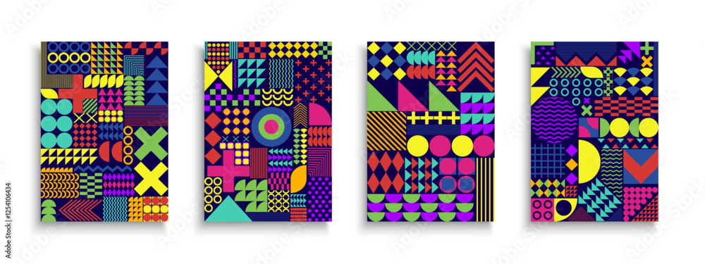 Aufkleber collection of vector colorful posters with abstract geometric shapes and symbols. art creative cover