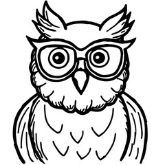 Fototapeta premium Owl with Glasses, Black and White Line Art Illustration