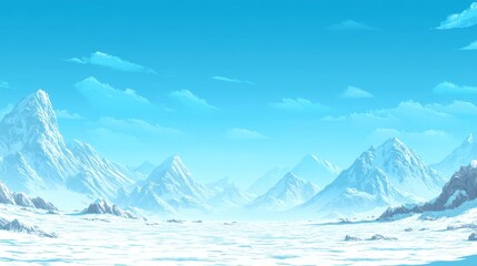 A digital piece featuring blue mountain shapes with watercolor influences, aligning contemporary design with natural themes