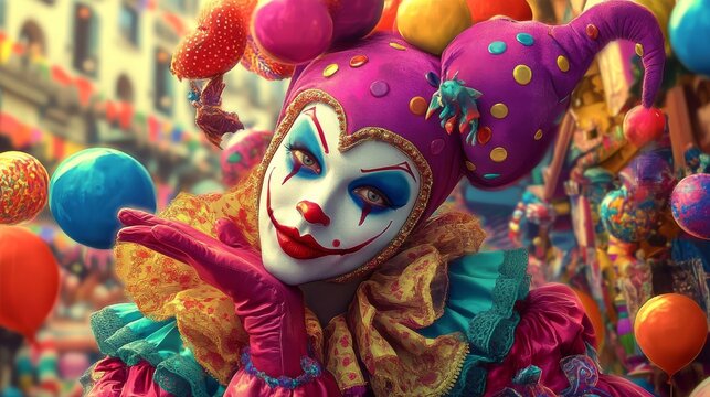 Digital 3D artwork showcasing a colorful, psychedelic abstract clown face