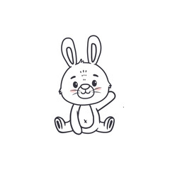 Cute cartoon rabbit isolated on white. Doodle style. Easter bunny. Vector illustration