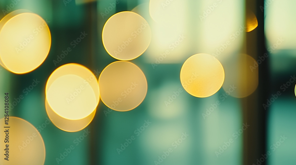 Poster bokeh lights through glass: a dreamy, ethereal abstract image of out-of-focus golden bokeh lights sh