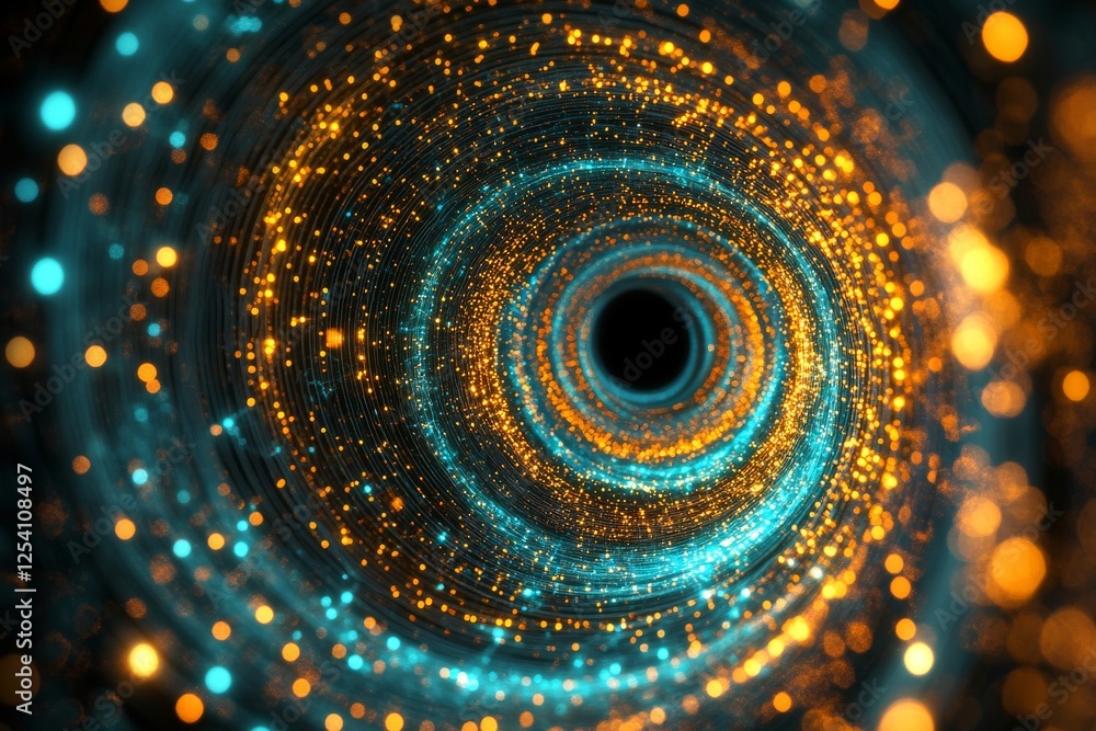 Poster a futuristic digital background with a vortex of glowing particles and lines, representing a data st