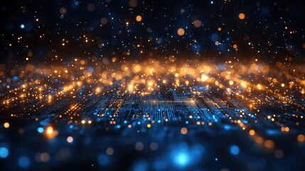 Fototapeta premium Abstract Digital Circuit Board with Glowing Particles