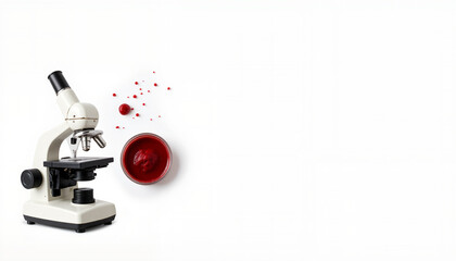 Microscope with blood sample on white background, World Malaria Day