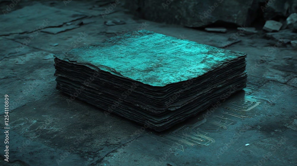 Poster a gleaming tower of digital documents in a futuristic setting