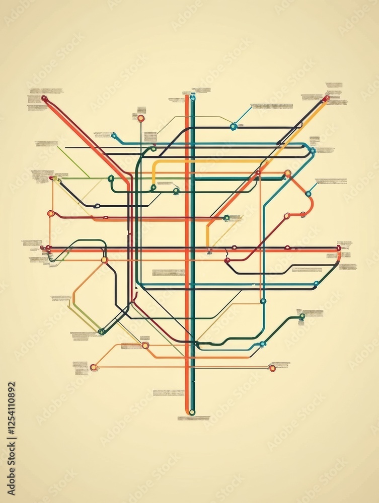 Fototapete metro subway map layout showcasing routes and stations for urban public transport navigation. genera