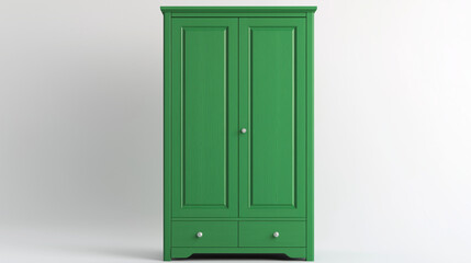 Fototapeta premium modern green cabinet wardrobe isolated on white background , Closet furniture with doors and drawers