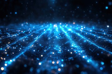 Dynamic blue light visualization digital realm abstract art virtual space aerial perspective conceptual representation