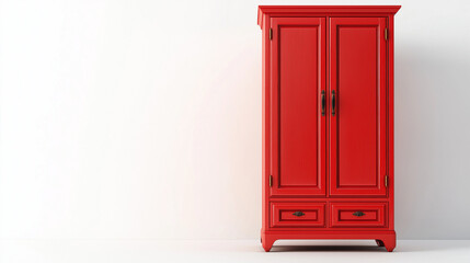 Obraz premium modern red cabinet wardrobe With Shelves isolated on white background , Closet furniture with doors and drawers