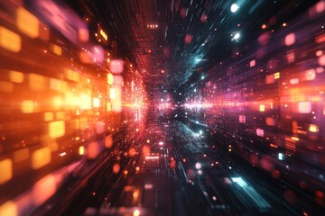 Abstract Digital Corridor Of Light And Data Streams