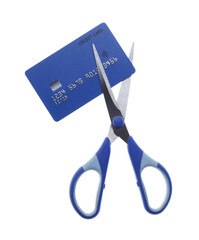 Credit card and scissors isolated on white