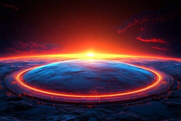 Dynamic and imaginative modernity is captured in this abstract digital artwork through vibrant and glowing spheres, enveloping viewers in a striking and lively atmosphere