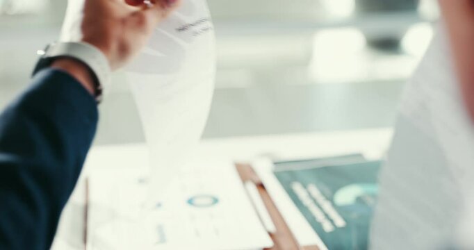 Businessman, hands and tear contract in office for agreement breach, termination and arbitration. Employer, paper or rip terms and conditions in agency with mistake, corporate fail or risk management