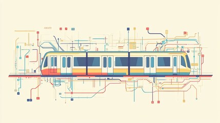 Obraz premium Metro station layout and subway map illustration featuring a colorful underground train design. Generative AI