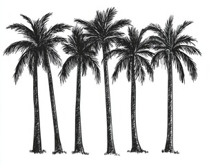 Sketchy palm trees on white background, tropical design