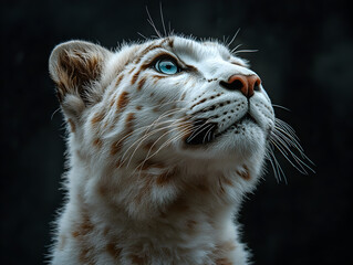 Fototapeta premium Majestic Endangered White Leopard: Wildlife Portrait with Blue Eyes in Serene Environment